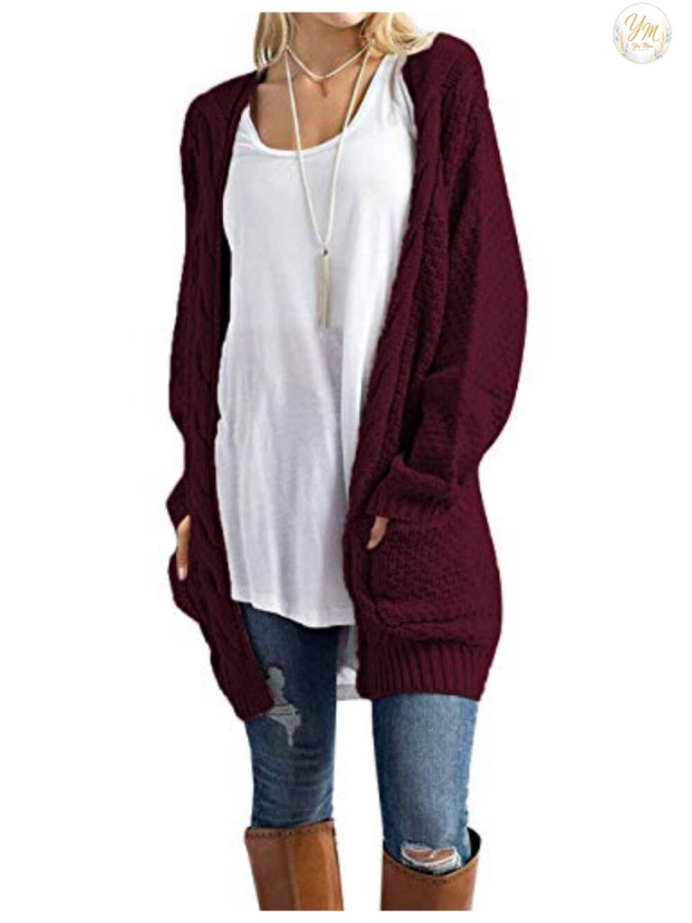 Long Open Front Cardigan Lightweight Knit Sweater with Pockets